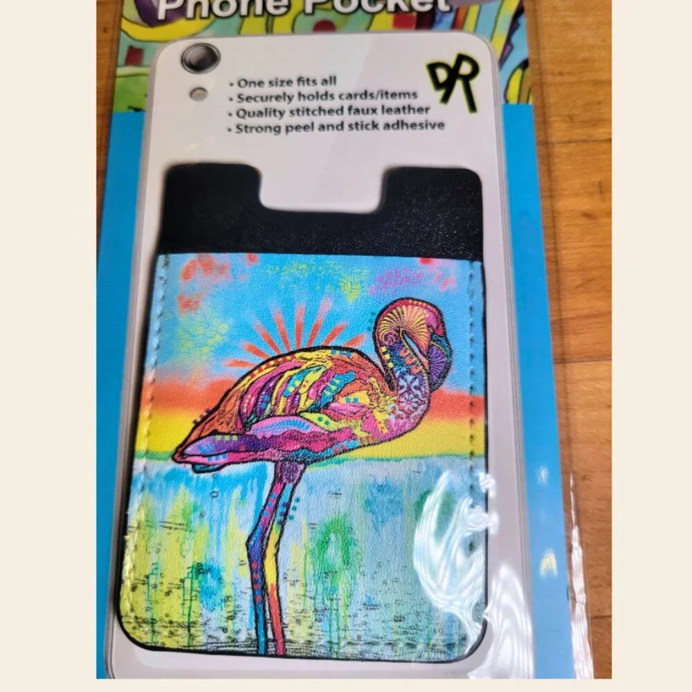 Enjoy It LLC Flamingo Phone Pocket by Dean Russo – Stick-On Card Holder – New